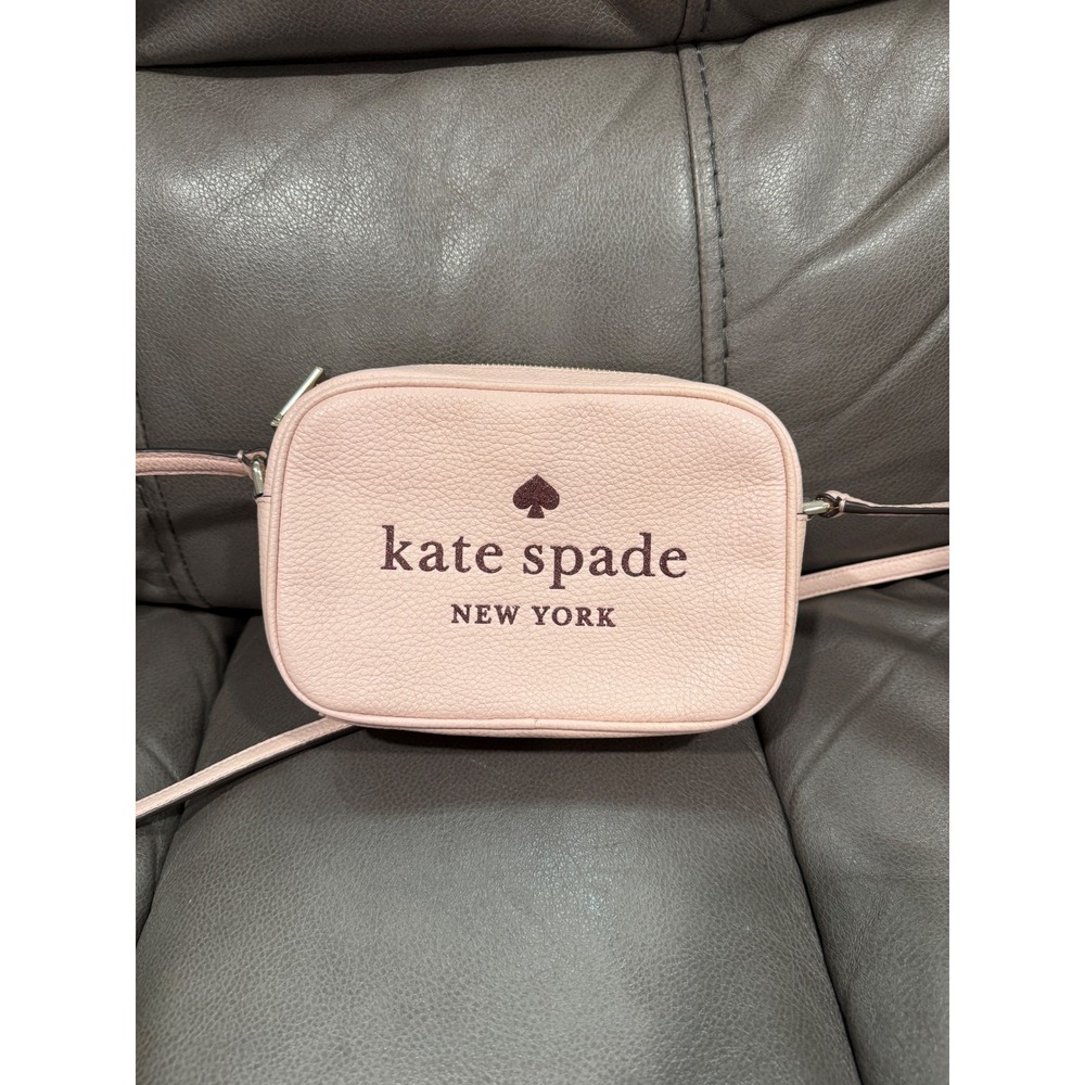 Kate Spade New York Pink Pebbled Leather Camera Crossbody Bag Logo Small Purse